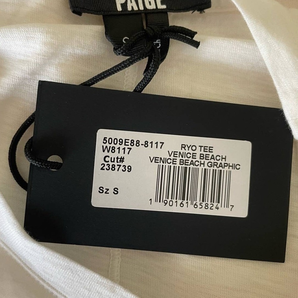 Paige Women Cotton Top S Ivory Ryo Graphic Tee Venice Beach Streetwear Y2K‎ - Picture 8 of 8